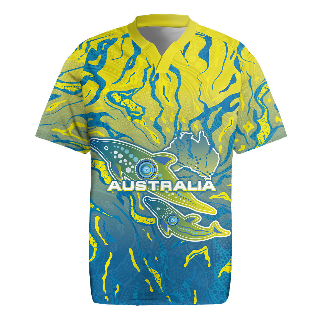 Australia National Swimming Team Rugby Jersey Aboriginal Shark Dot Pattern Ocean Art