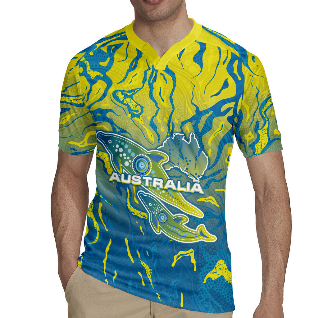 Australia National Swimming Team Rugby Jersey Aboriginal Shark Dot Pattern Ocean Art
