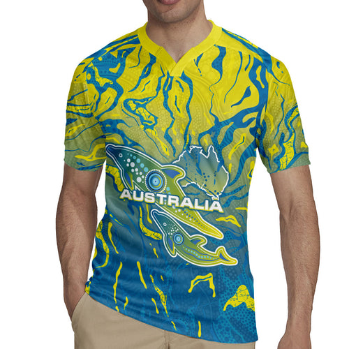 Australia National Swimming Team Rugby Jersey Aboriginal Shark Dot Pattern Ocean Art