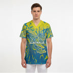 Australia National Swimming Team Scrub Top Aboriginal Shark Dot Pattern Ocean Art