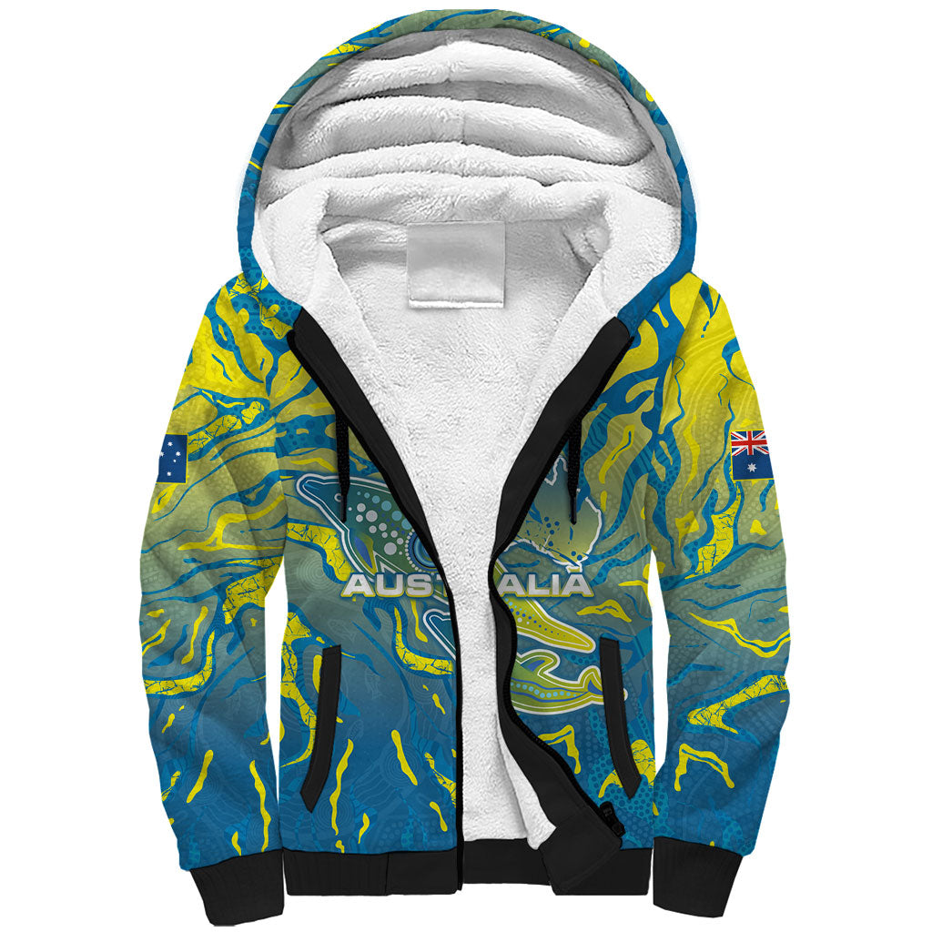 Australia National Swimming Team Sherpa Hoodie Aboriginal Shark Dot Pattern Ocean Art