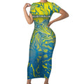 Australia National Swimming Team Short Sleeve Bodycon Dress Aboriginal Shark Dot Pattern Ocean Art
