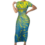 Australia National Swimming Team Short Sleeve Bodycon Dress Aboriginal Shark Dot Pattern Ocean Art