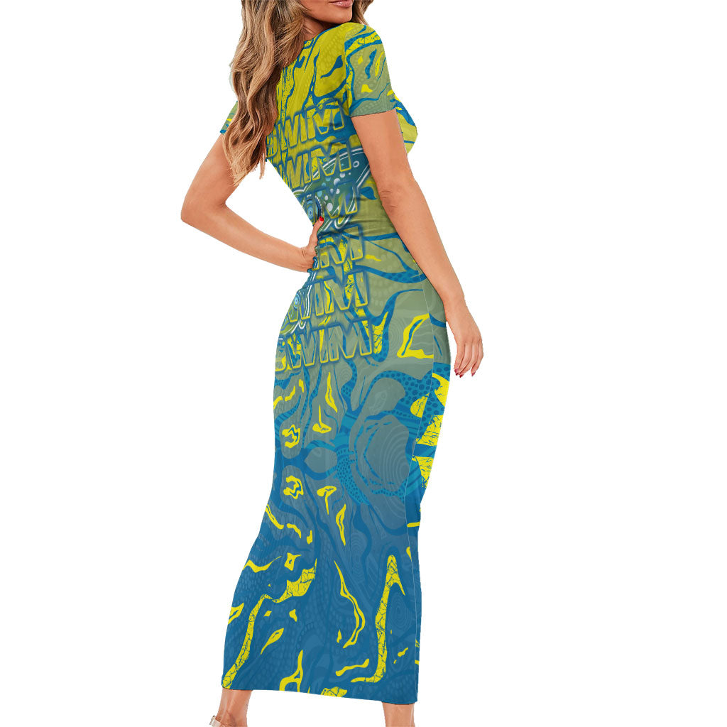 Australia National Swimming Team Short Sleeve Bodycon Dress Aboriginal Shark Dot Pattern Ocean Art