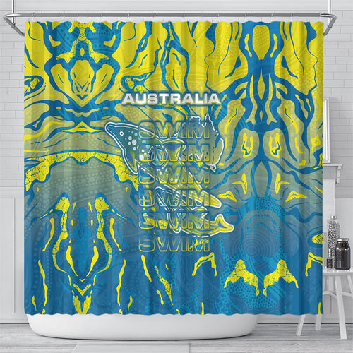 Australia National Swimming Team Shower Curtain Aboriginal Shark Dot Pattern Ocean Art