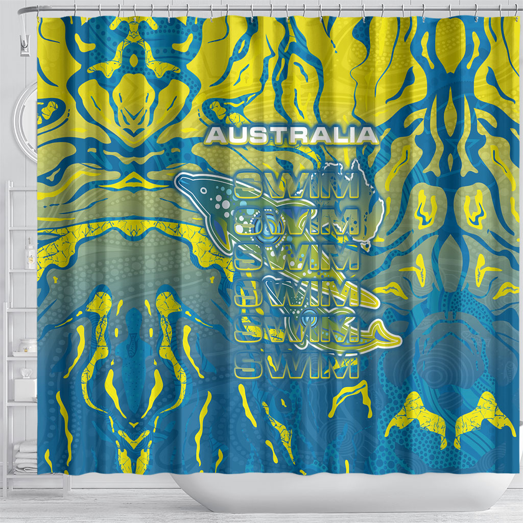 Australia National Swimming Team Shower Curtain Aboriginal Shark Dot Pattern Ocean Art