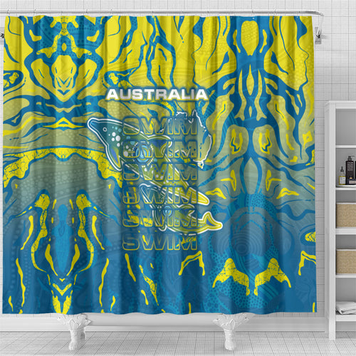 Australia National Swimming Team Shower Curtain Aboriginal Shark Dot Pattern Ocean Art