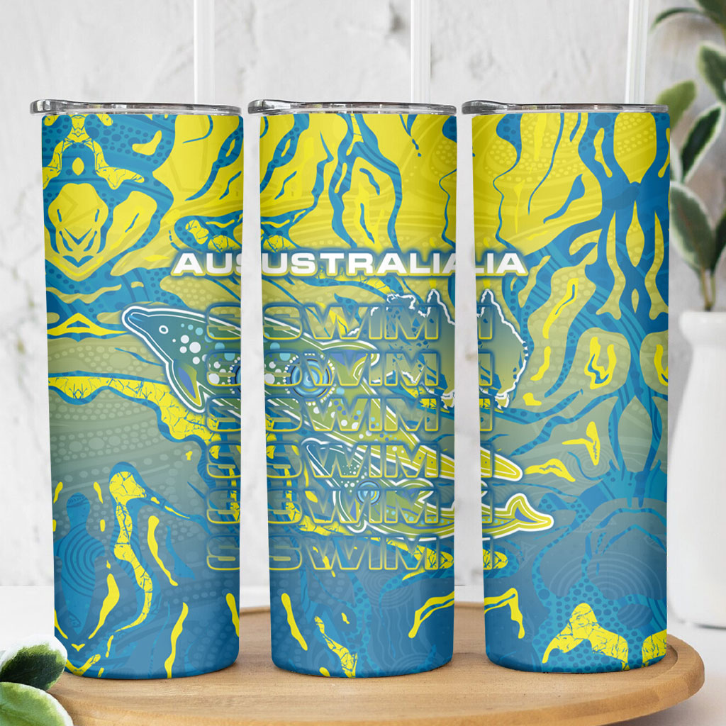 Australia National Swimming Team Skinny Tumbler Aboriginal Shark Dot Pattern Ocean Art