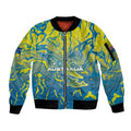 Australia National Swimming Team Sleeve Zip Bomber Jacket Aboriginal Shark Dot Pattern Ocean Art