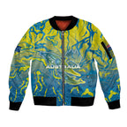 Australia National Swimming Team Sleeve Zip Bomber Jacket Aboriginal Shark Dot Pattern Ocean Art