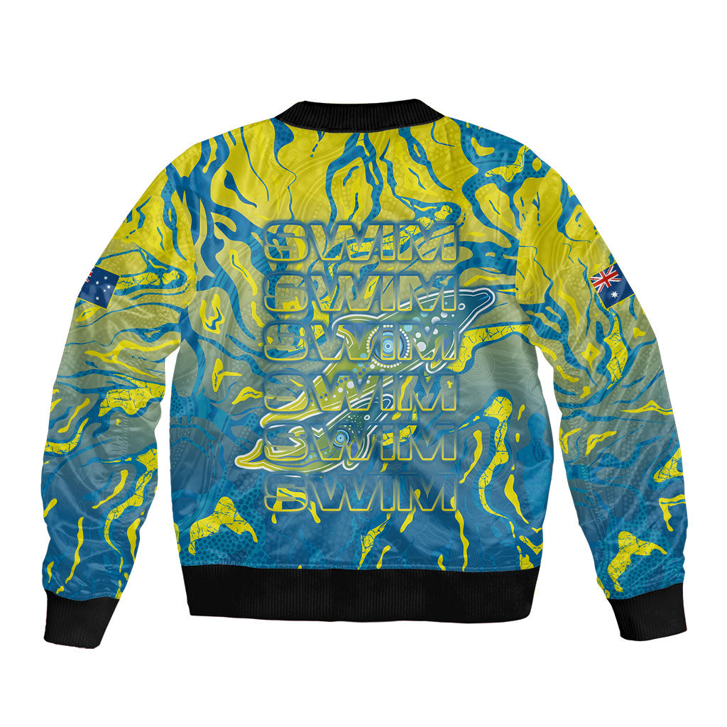 Australia National Swimming Team Sleeve Zip Bomber Jacket Aboriginal Shark Dot Pattern Ocean Art