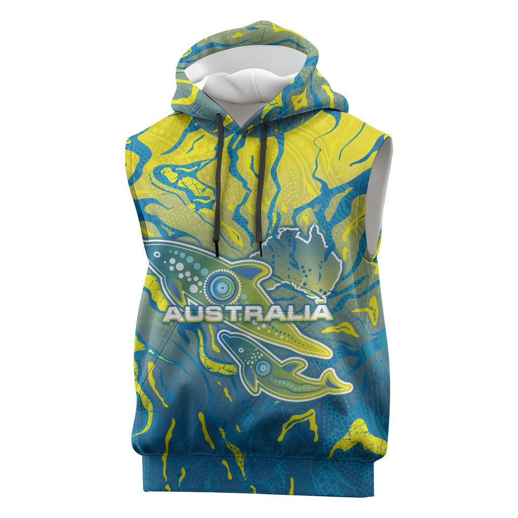Australia National Swimming Team Sleeveless Hoodie Aboriginal Shark Dot Pattern Ocean Art