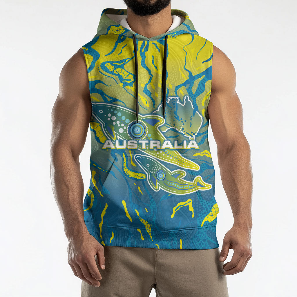 Australia National Swimming Team Sleeveless Hoodie Aboriginal Shark Dot Pattern Ocean Art