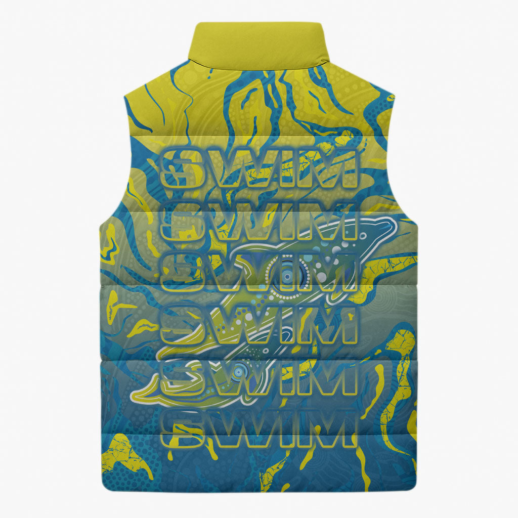 Australia National Swimming Team Sleeveless Puffer Jacket Aboriginal Shark Dot Pattern Ocean Art