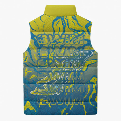 Australia National Swimming Team Sleeveless Puffer Jacket Aboriginal Shark Dot Pattern Ocean Art