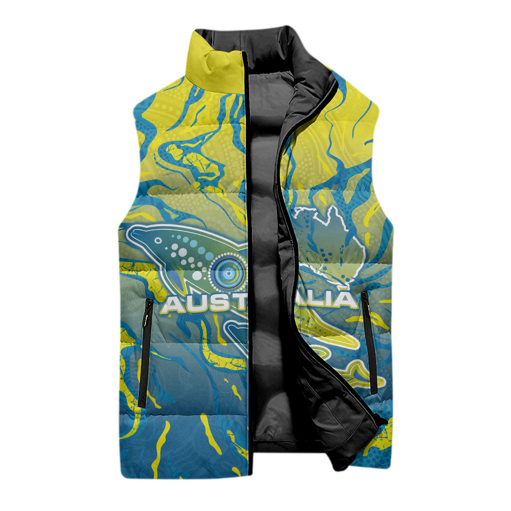 Australia National Swimming Team Sleeveless Puffer Jacket Aboriginal Shark Dot Pattern Ocean Art