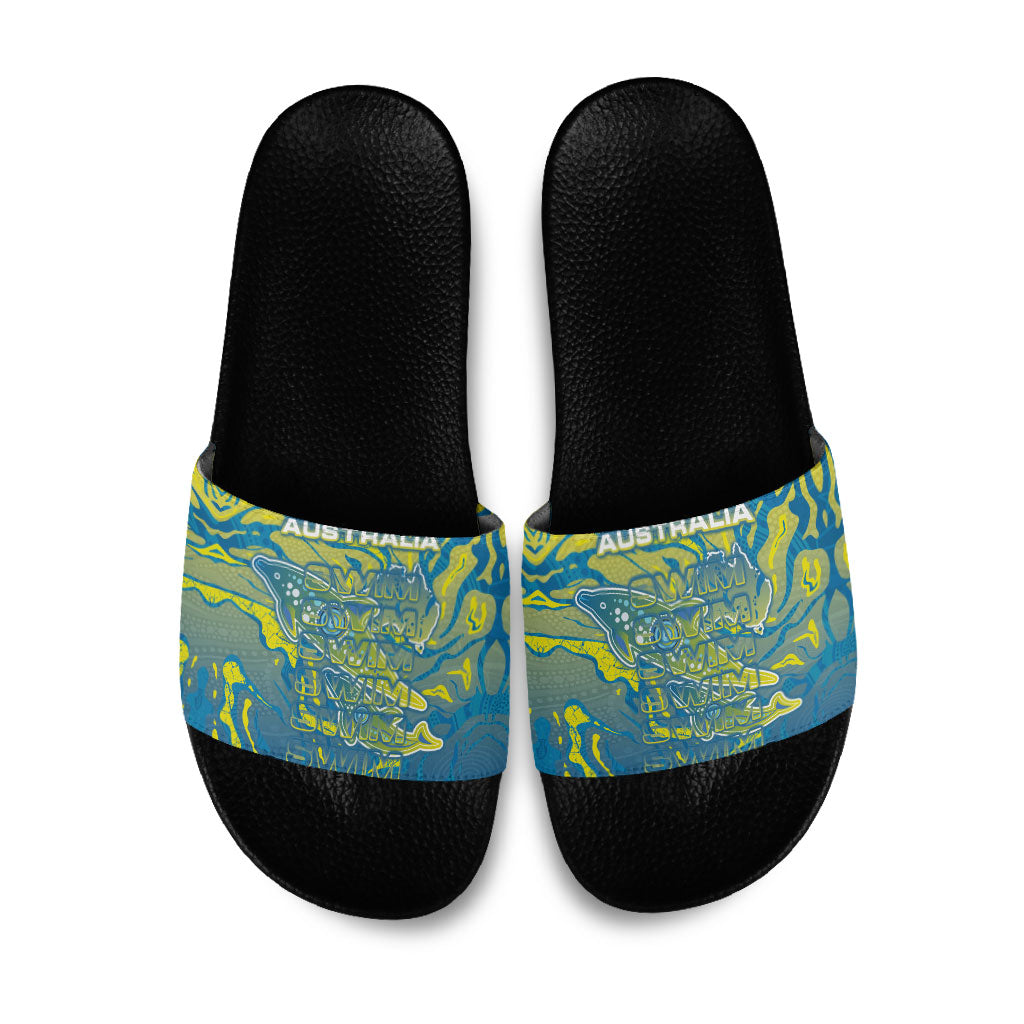 Australia National Swimming Team Slide Sandals Aboriginal Shark Dot Pattern Ocean Art