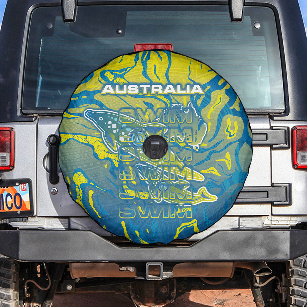 Australia National Swimming Team Spare Tire Cover Aboriginal Shark Dot Pattern Ocean Art