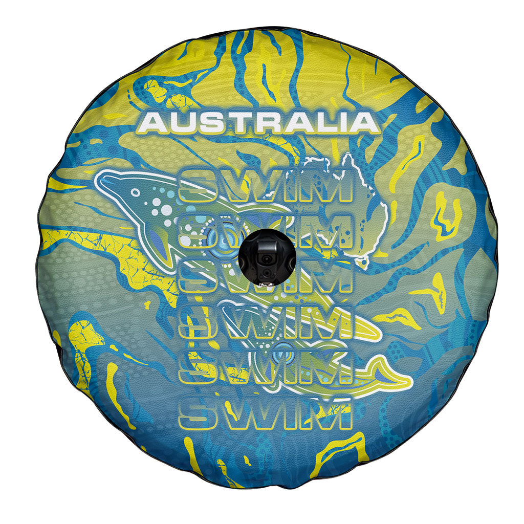 Australia National Swimming Team Spare Tire Cover Aboriginal Shark Dot Pattern Ocean Art