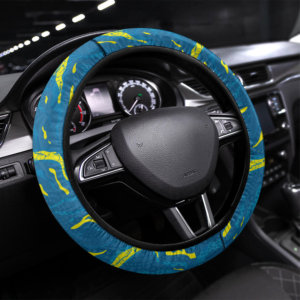 Australia National Swimming Team Steering Wheel Cover Aboriginal Shark Dot Pattern Ocean Art