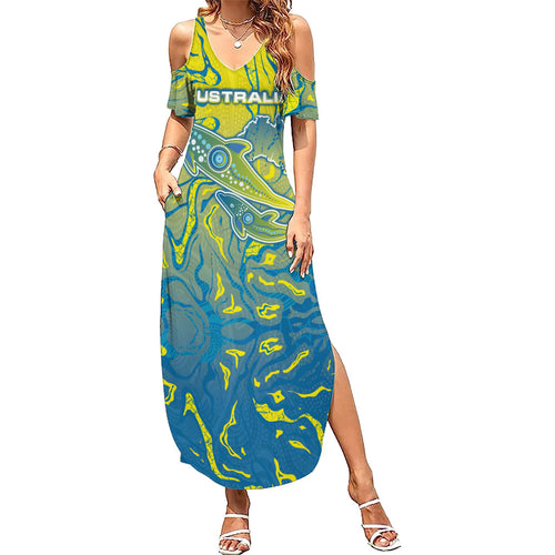 Australia National Swimming Team Summer Maxi Dress Aboriginal Shark Dot Pattern Ocean Art