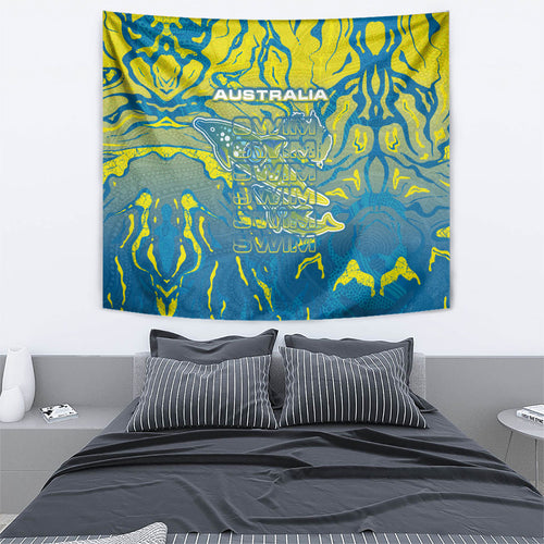 Australia National Swimming Team Tapestry Aboriginal Shark Dot Pattern Ocean Art