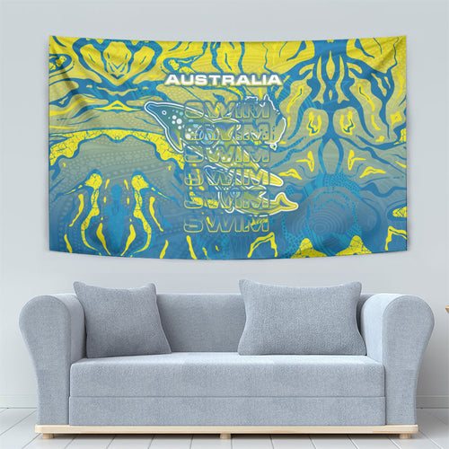 Australia National Swimming Team Tapestry Aboriginal Shark Dot Pattern Ocean Art