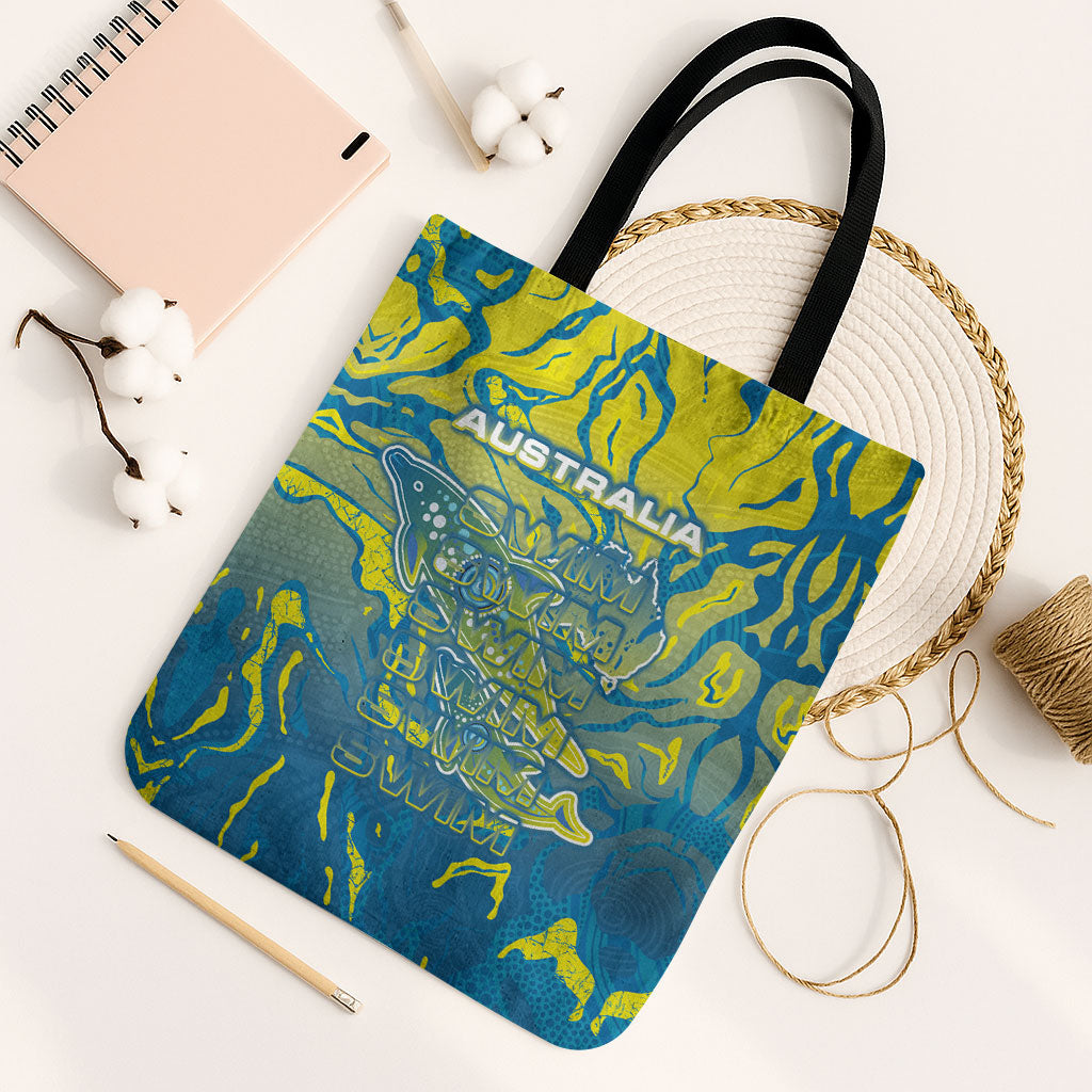 Australia National Swimming Team Tote Bag Aboriginal Shark Dot Pattern Ocean Art