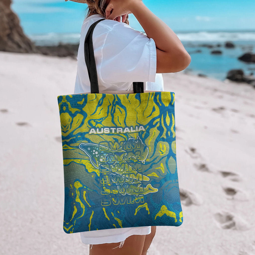 Australia National Swimming Team Tote Bag Aboriginal Shark Dot Pattern Ocean Art