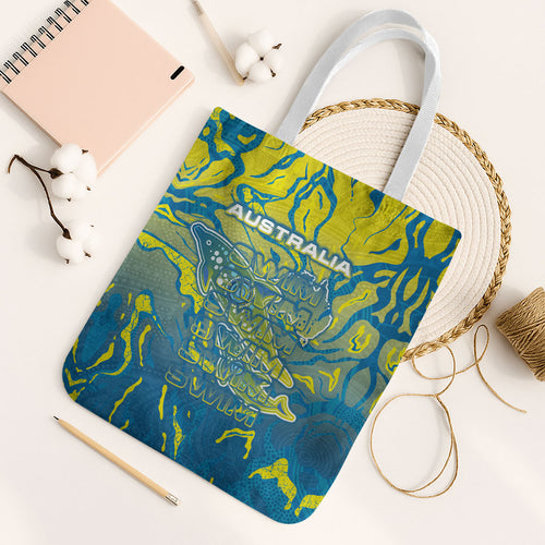 Australia National Swimming Team Tote Bag Aboriginal Shark Dot Pattern Ocean Art
