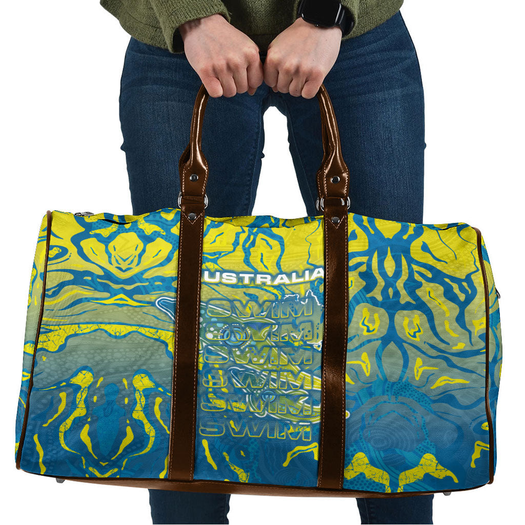 Australia National Swimming Team Travel Bag Aboriginal Shark Dot Pattern Ocean Art