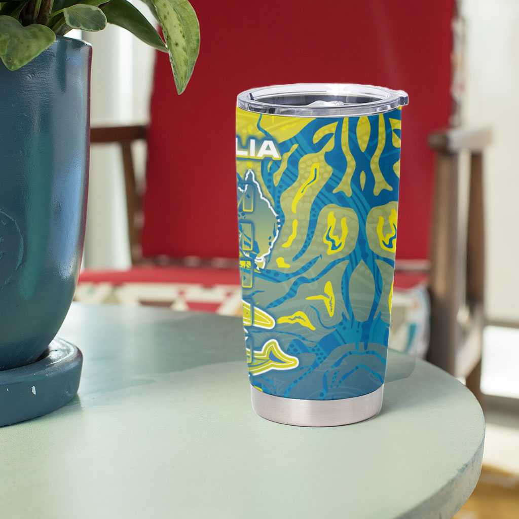 Australia National Swimming Team Tumbler Cup Aboriginal Shark Dot Pattern Ocean Art