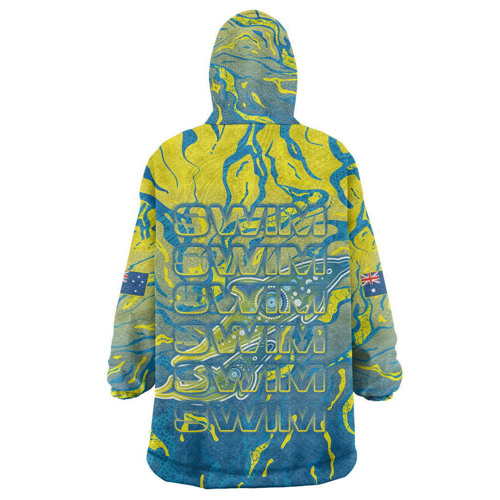 Australia National Swimming Team Wearable Blanket Hoodie Aboriginal Shark Dot Pattern Ocean Art