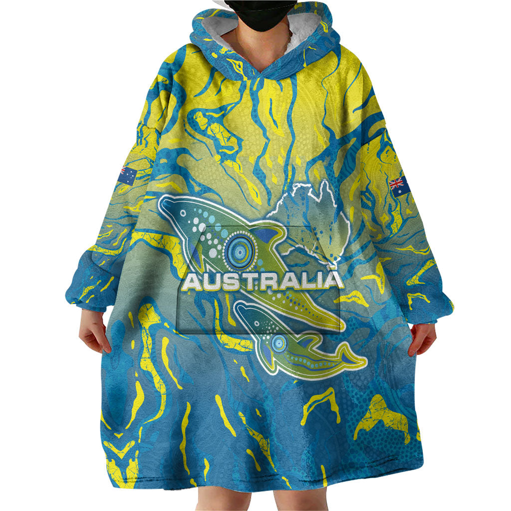 Australia National Swimming Team Wearable Blanket Hoodie Aboriginal Shark Dot Pattern Ocean Art