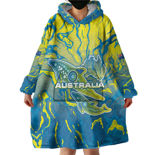 Australia National Swimming Team Wearable Blanket Hoodie Aboriginal Shark Dot Pattern Ocean Art