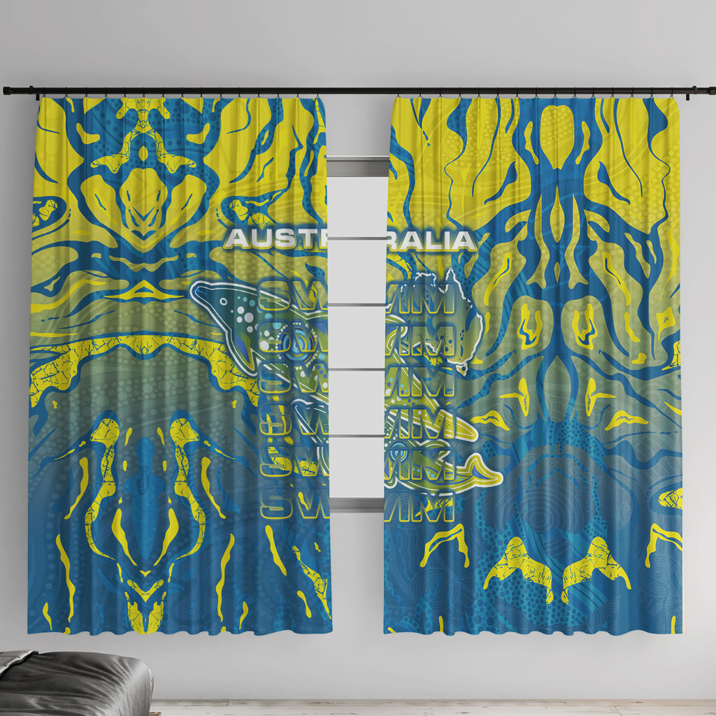 Australia National Swimming Team Window Curtain Aboriginal Shark Dot Pattern Ocean Art