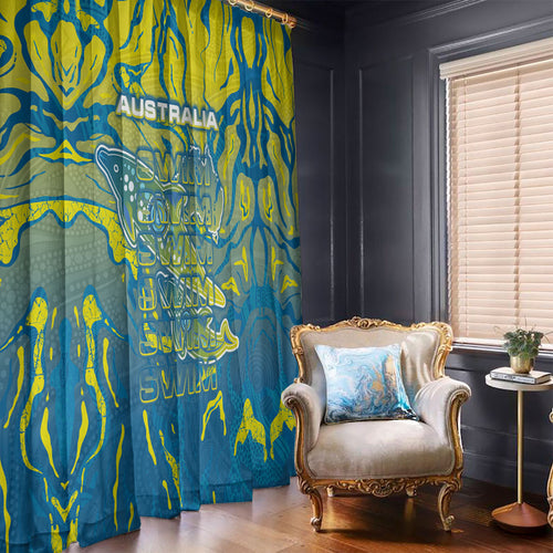 Australia National Swimming Team Window Curtain Aboriginal Shark Dot Pattern Ocean Art