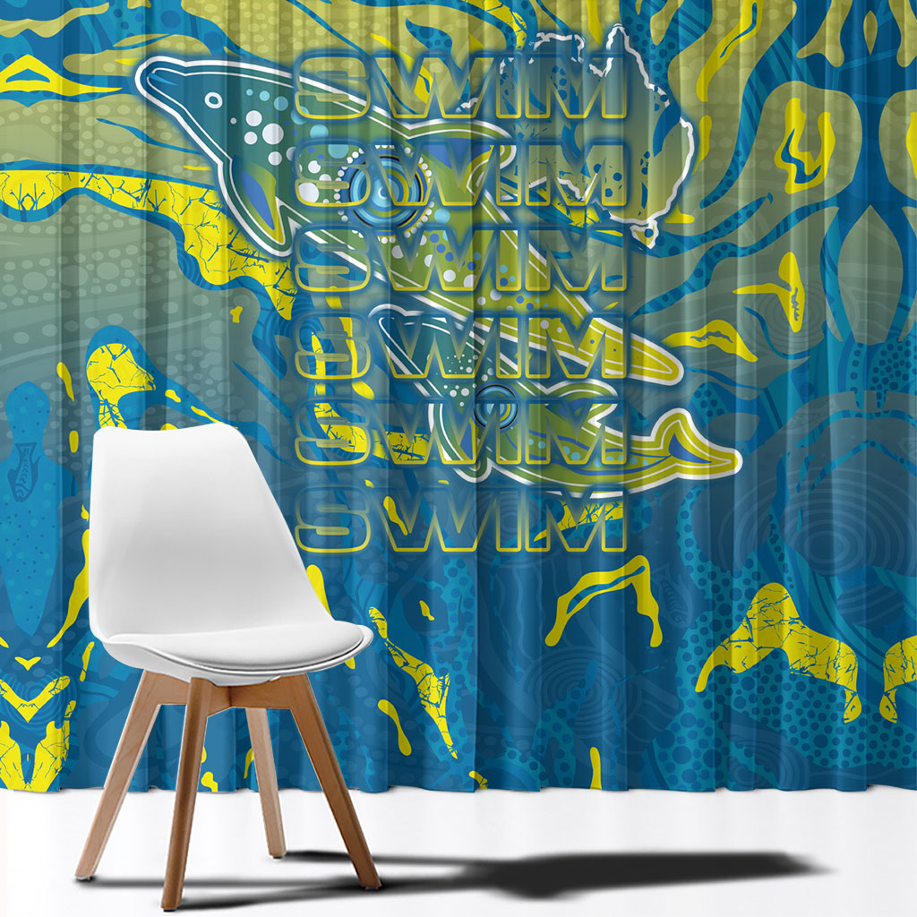 Australia National Swimming Team Window Curtain Aboriginal Shark Dot Pattern Ocean Art