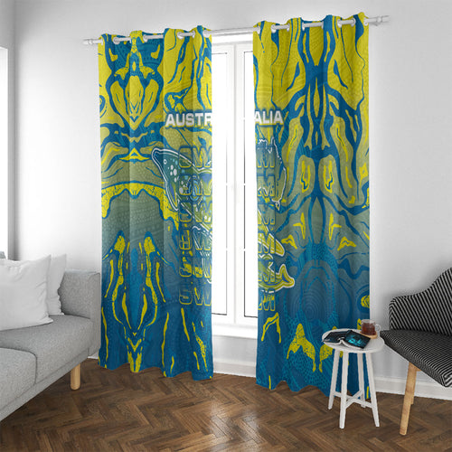 Australia National Swimming Team Window Curtain Aboriginal Shark Dot Pattern Ocean Art