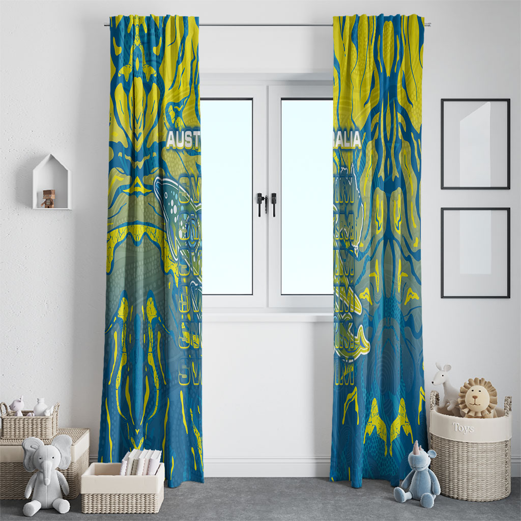 Australia National Swimming Team Window Curtain Aboriginal Shark Dot Pattern Ocean Art