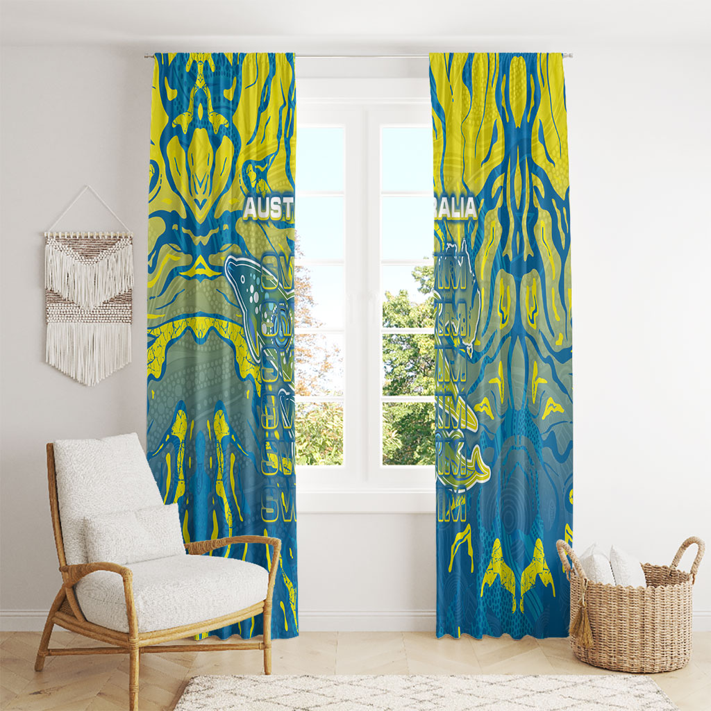 Australia National Swimming Team Window Curtain Aboriginal Shark Dot Pattern Ocean Art