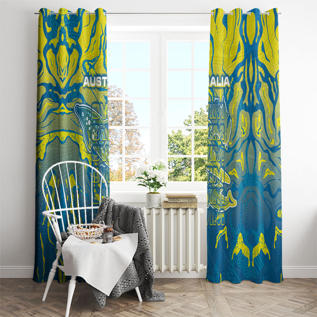 Australia National Swimming Team Window Curtain Aboriginal Shark Dot Pattern Ocean Art
