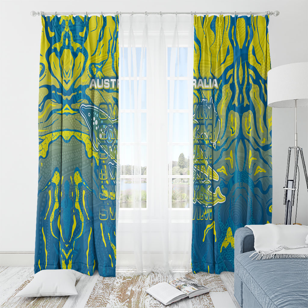 Australia National Swimming Team Window Curtain Aboriginal Shark Dot Pattern Ocean Art