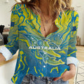 Australia National Swimming Team Women Casual Shirt Aboriginal Shark Dot Pattern Ocean Art