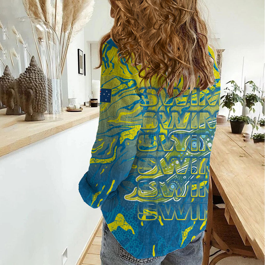 Australia National Swimming Team Women Casual Shirt Aboriginal Shark Dot Pattern Ocean Art