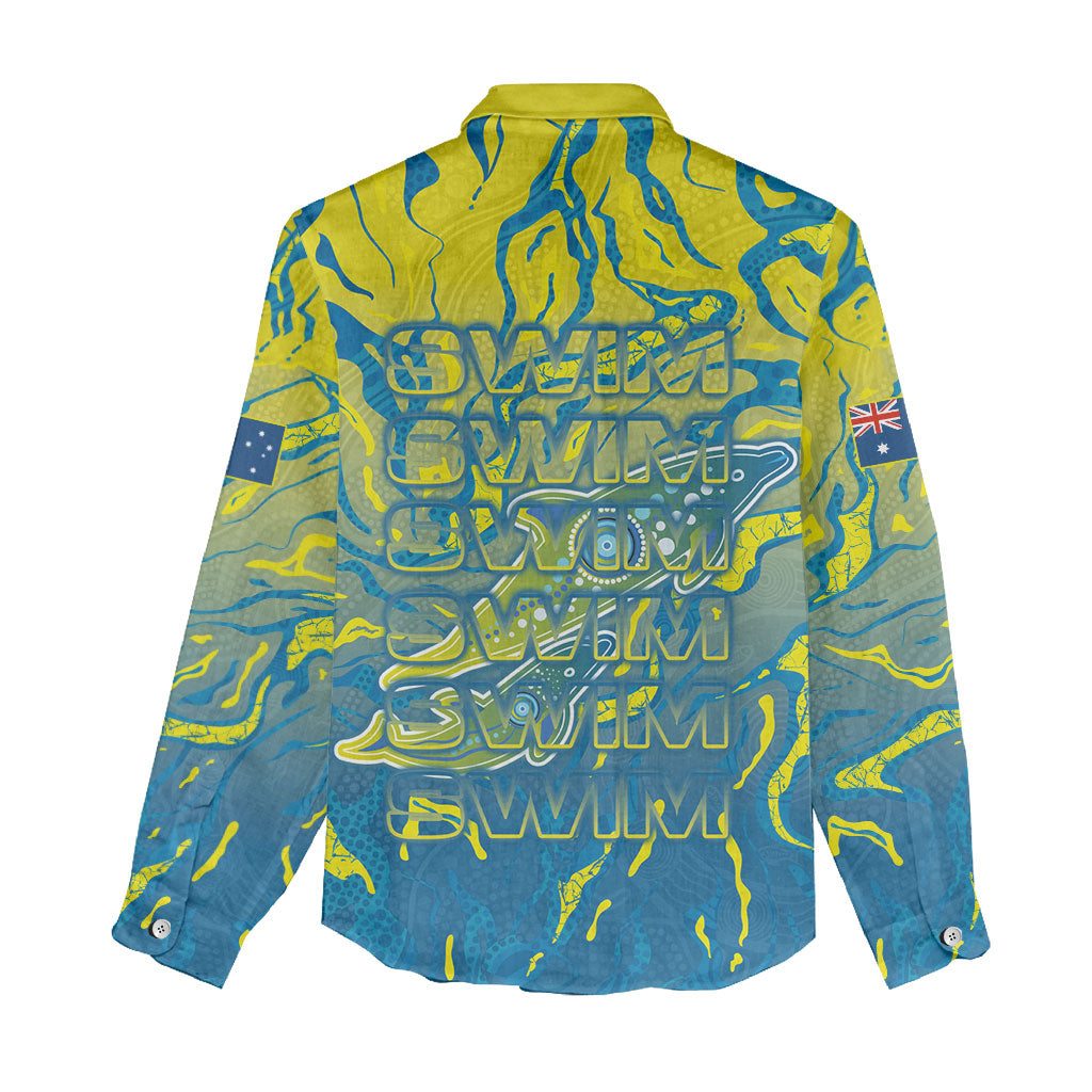 Australia National Swimming Team Women Casual Shirt Aboriginal Shark Dot Pattern Ocean Art