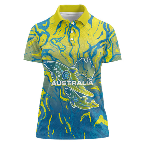 Australia National Swimming Team Women Polo Shirt Aboriginal Shark Dot Pattern Ocean Art