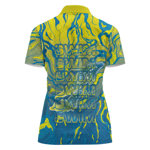 Australia National Swimming Team Women Polo Shirt Aboriginal Shark Dot Pattern Ocean Art