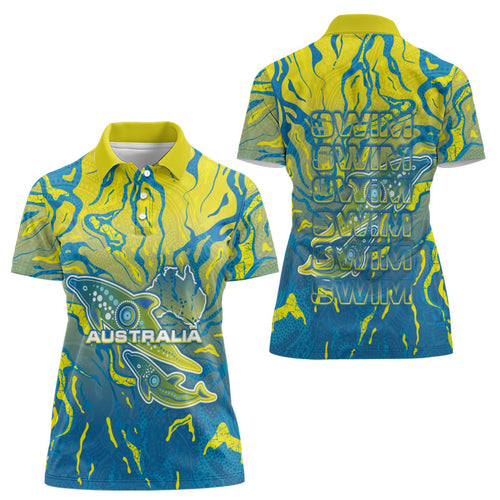 Australia National Swimming Team Women Polo Shirt Aboriginal Shark Dot Pattern Ocean Art