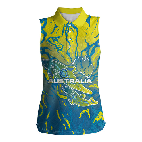 Australia National Swimming Team Women Sleeveless Polo Shirt Aboriginal Shark Dot Pattern Ocean Art